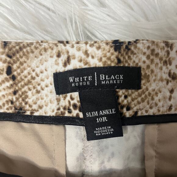 White House Black Market Black and Tan Snake Print Slim Ankle Pants 10R - Picture 3 of 7